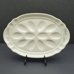Pfaltzgraff Heirloom Deviled Egg Plate Gray White Flowers Egg Serving Platter